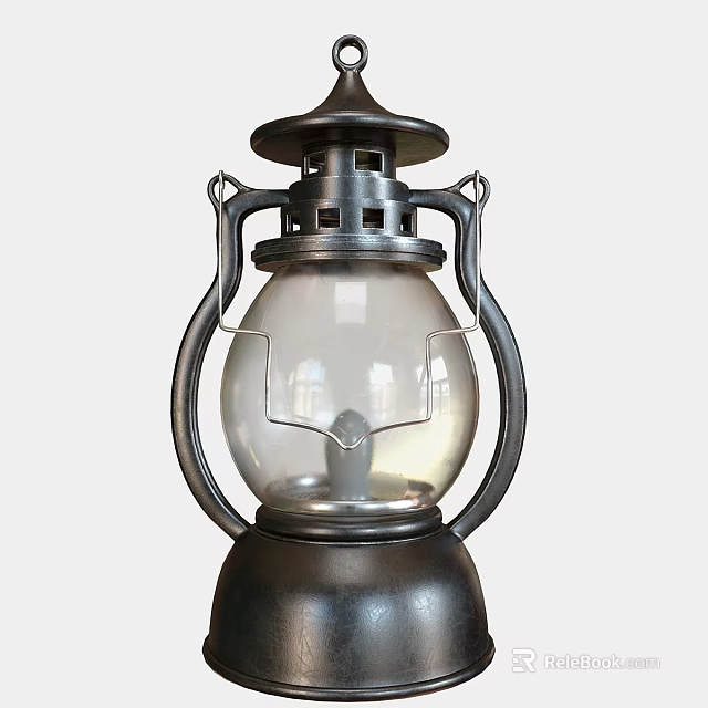 Vintage Table Lamp With Metal Frame Transparent Glass Shade And Handle Design 3d model 