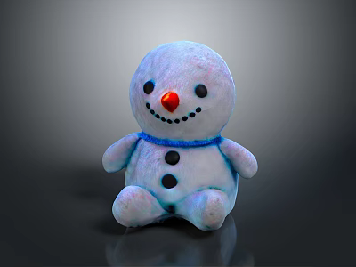 Blue Snowman Plush Toy with Red Nose Black Eyes Black Buttons and Blue Collar Sitting 3d model