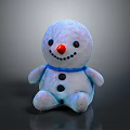 Blue Snowman Plush Toy with Red Nose Black Eyes Black Buttons and Blue Collar Sitting
