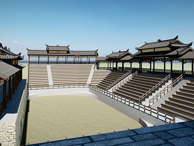 Traditional Chinese Open Air Theater With Tiered Seats And Classic Roofs 3d model