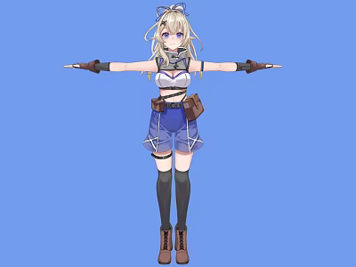 Blonde Haired Woman With Blue Eyes In White Top Blue Shorts And Arms Outstretched 3d model