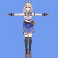 Blonde Haired Woman With Blue Eyes In White Top Blue Shorts And Arms Outstretched