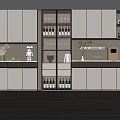Modern Kitchen Wine Cabinet With Glass Doors And Displayed Wine Bottles