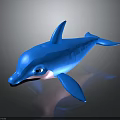 3D Blue Dolphin Toy Figure With Glossy Finish And Pink Underbelly On Dark Surface