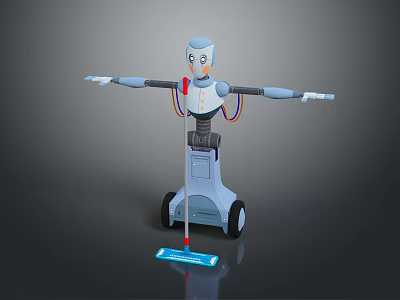 Computer Controlled Robotic Device With Wheeled Base Extended Arms And Cleaning Tool 3d model