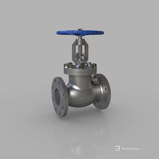 Stainless Steel Industrial Valve With Blue Handle And Flange Connection 3d model 