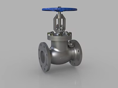Stainless Steel Industrial Valve With Blue Handle And Flange Connection 3d model