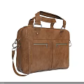 Brown Leather Briefcase With Top Handle Detachable Shoulder Strap And Front Zip Pockets 3d model