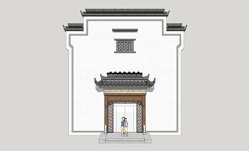 Chinese-style Gate Huizhou Architecture Shop Facade 3d model