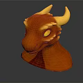 Detailed 3D Dragon Head Model Orange Colored With Yellow Horns And Glowing Eyes