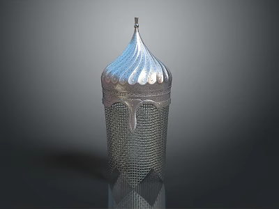Decorative Silver Ornamental Object With Pointed Spire And Intricate Grid Texture Design 3d model