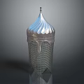 Decorative Silver Ornamental Object With Pointed Spire And Intricate Grid Texture Design 3d model