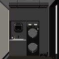 Home Balcony Modern Design With Dark Storage Cabinets Washing Machine Dryer And Built-in Lighting