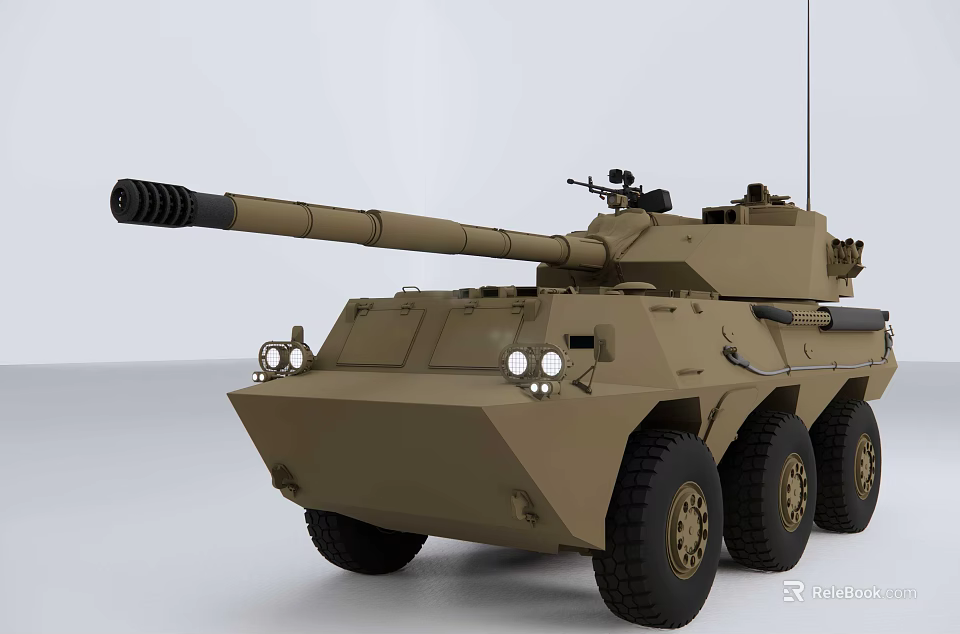 Military Functional Vehicle With Long Barrel Weapon And Six Wheels Armored Structure 3d model 