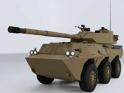 Military Functional Vehicle With Long Barrel Weapon And Six Wheels Armored Structure 3d model