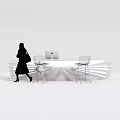 Modern Reception Desk With Apple iMac Wire Mesh Chairs And Person Walking By