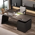 Sleek Dark Wood Executive Office Desk With Side Storage Cabinet And Comfortable Upholstered Office Chair