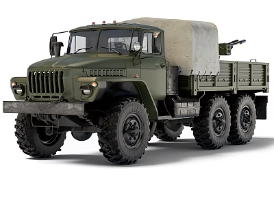 Green Military Truck With Canvas Covered Cargo Bed And Six Wheel Drive 3d model