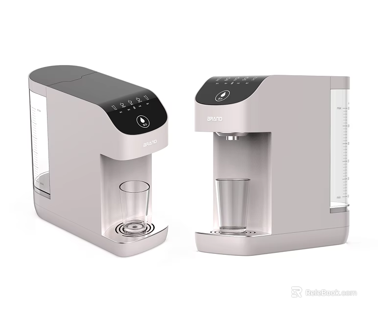 Modern Household Water Dispensers With Transparent Tank And Glass Cup Design 3d model 