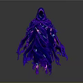 Mystical Purple Cloaked Figure With Flowing Glowing Ripples And Hooded Silhouette