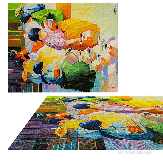 Square Rug with Vibrant Colorful Abstract Pattern Modern Artistic Design for Living Room Decor 3d model 