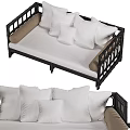 Rattan Sofa With White Cushions And Brown Armrests Multiple Angles