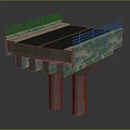 Concrete Bridge Structure With Road Surface Yellow Line Railings Mossy Texture And Piers