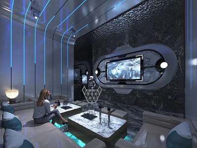 Modern Luxury KTV Interior Design With LED Lighting And Comfortable Lounge Seating 3d model
