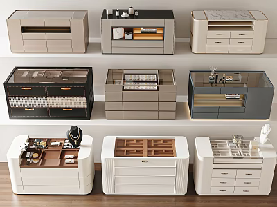 Various Modern Kitchen Island Designs With Different Colors And Storage Drawers 3d model