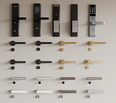 Various Modern Door Handles in Black Gold Silver Metal for Home Interior Design 3d model