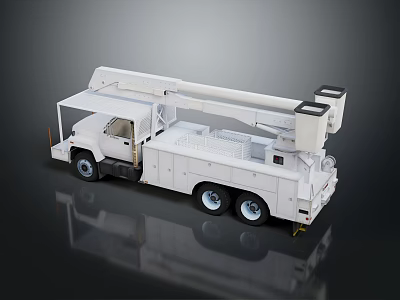 White Commercial Aerial Work Truck With Extended Boom And Utility Features 3d model