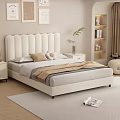 Elegant Double Bed Interior Design with White Pleated Headboard Pillows Nightstand and Plant