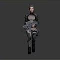Futuristic Female Warrior In Shiny Metallic Cybernetic Armor Holding Large Sci Fi Energy Weapon