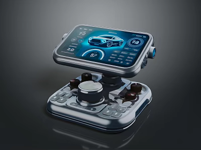 Modern Vehicle Control Device With Car Image On Screen And Control Buttons 3d model