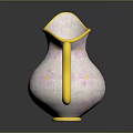 Pink Ceramic Pitcher With Floral Patterns And Gold Handle And Rim