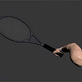 Prosthetic Arm Holding Tennis Racket On Gray Background With Reflection