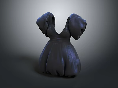 Stylish Dark Pleated Dress With V Neck And Puffy Sleeves Design 3d model