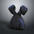 Stylish Dark Pleated Dress With V Neck And Puffy Sleeves Design