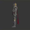 Mythical Knight Character Wearing Metallic Armor With Horned Helmet And Red Cape