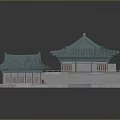 Chinese Traditional Architecture With Green Roof And Symmetrical Pavilion Structures