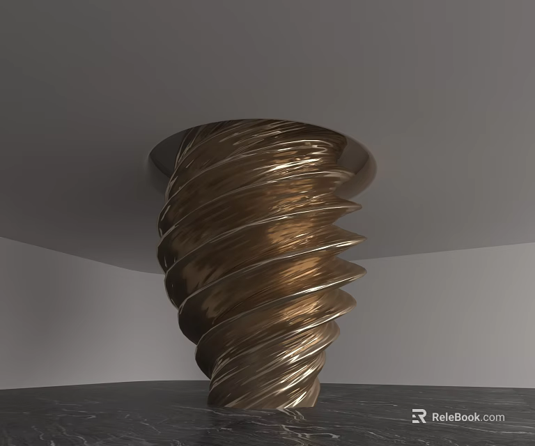 Spiral Metallic Column With Golden Twisted Surface For Interior Art Decoration 3d model 