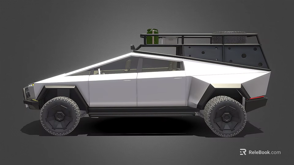 Futuristic White Off Road Car With Angular Body Design Roof Rack And Large Tires 3d model 
