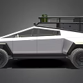 Futuristic White Off Road Car With Angular Body Design Roof Rack And Large Tires