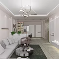 Modern Living And Dining Room Interior With Marble Table Chairs TV Wall And Plants
