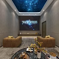 Modern Home Theater Interior With Starry Sky Ceiling Brown Sofas And Gray Walls 3d model