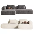 Beige And Dark Gray Modular Sofa With Cushions And Small Round Pillows 3d model
