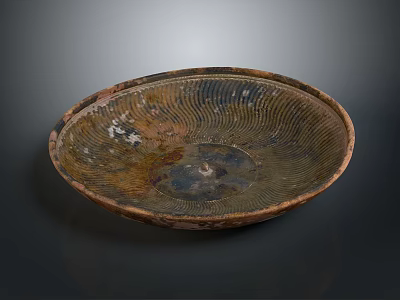 Carved Sculptural Bowl With Intricate Textured Surface And Earthy Blue Brown Hues 3d model