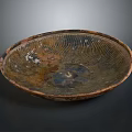Carved Sculptural Bowl With Intricate Textured Surface And Earthy Blue Brown Hues