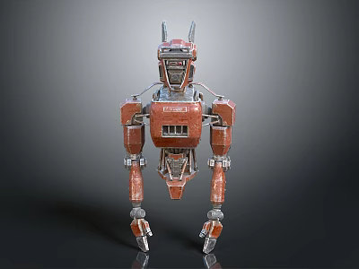 Detailed 3D Model Design of Red Metallic Robot Character With Mechanical Structure And Antennas 3d model