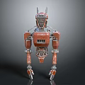 Detailed 3D Model Design of Red Metallic Robot Character With Mechanical Structure And Antennas
